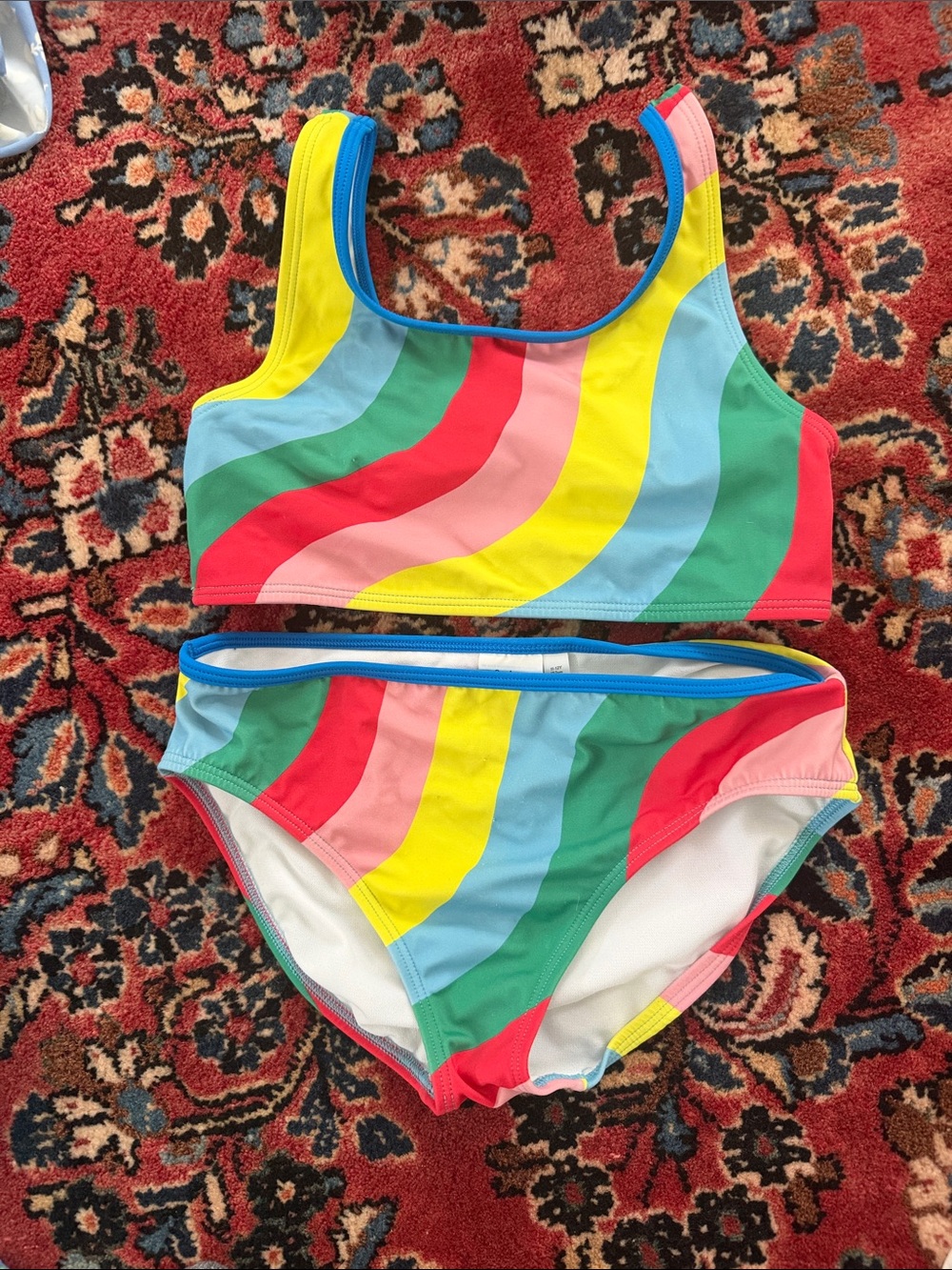 Mini Boden Rainbow Wave-Stripe Two Piece swimsuit